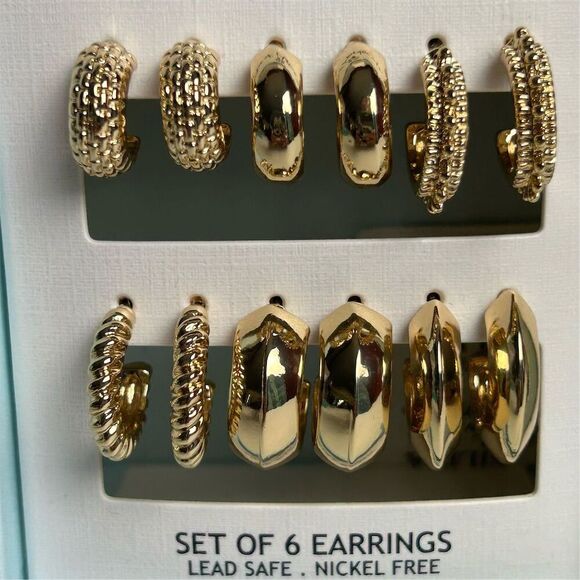 House of Harlow 1960 Gold Hoop Earrings Set of 6 Pairs - Picture 6 of 10